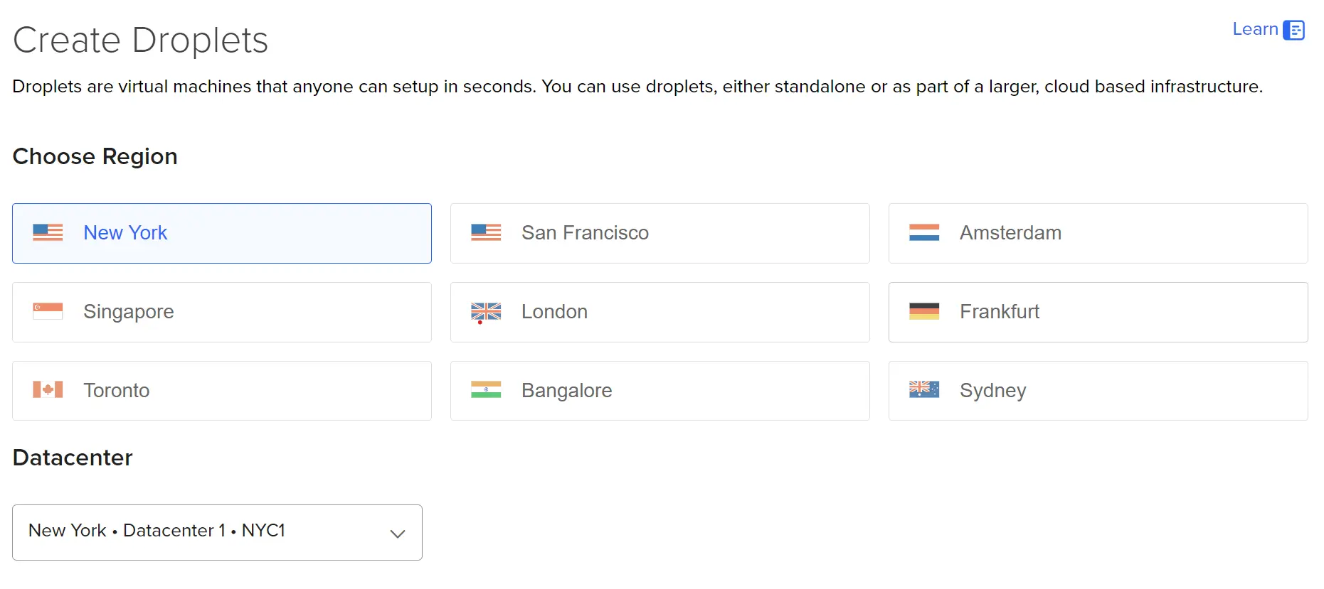 Choosing region